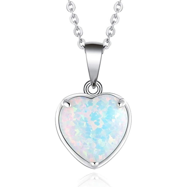 925 Sterling Silver Created Pink Opal Inlay Heart Pendant Charm Necklace Love Fine Jewelry Gifts For Women For Her 925 Sterling Silver Created Pink Opal Inlay Heart Pendant Charm Necklace Love Fine Jewelry Gifts For Women For Her